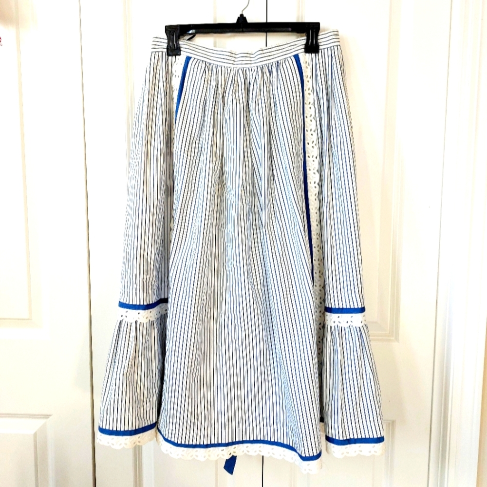 Vintage 70s Blue & White Stripe‎ Skirt *Pockets* Perry Tratchen German Costume